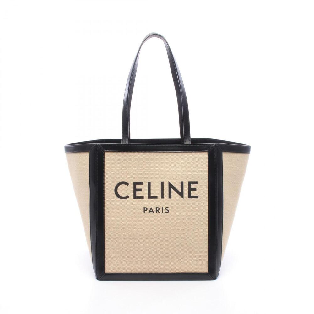 Celine Large Square Cabas Tote Bag Handbag, Canvas and Leather, Women's, Beig...